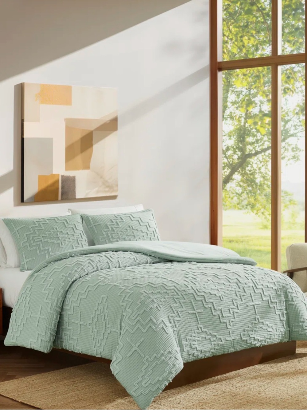 Pendleton Kiva Steps Sky Gray(Aqua) Waffle Queen Comforter Set w/Shams NIP $349